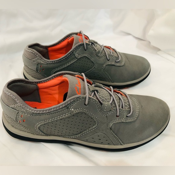 Clarks Cloudsteppers slip on sneaker, size 5.5, grey and bright coral. - Picture 1 of 8